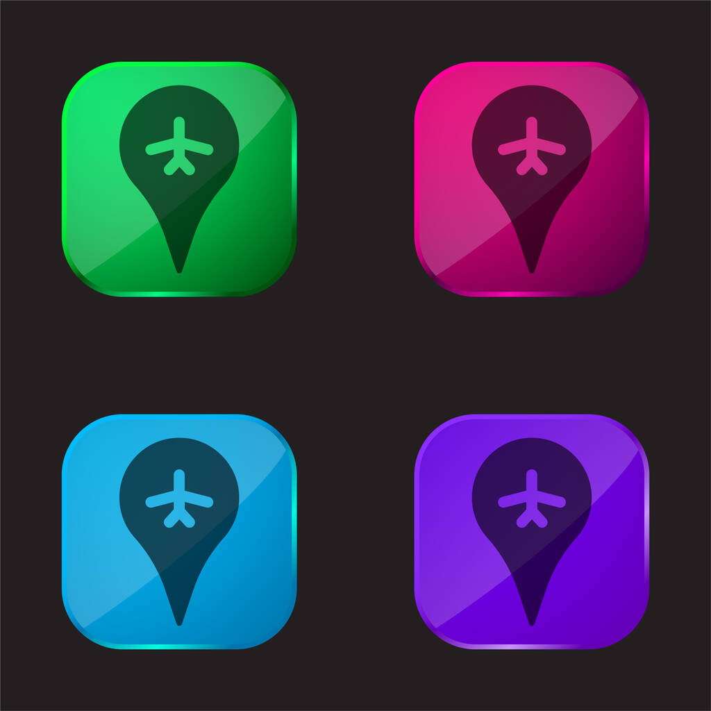 Αεροδρόμιο τέσσερις εικονίδιο κουμπί γυαλί χρώμα - Διάνυσμα, εικόνα