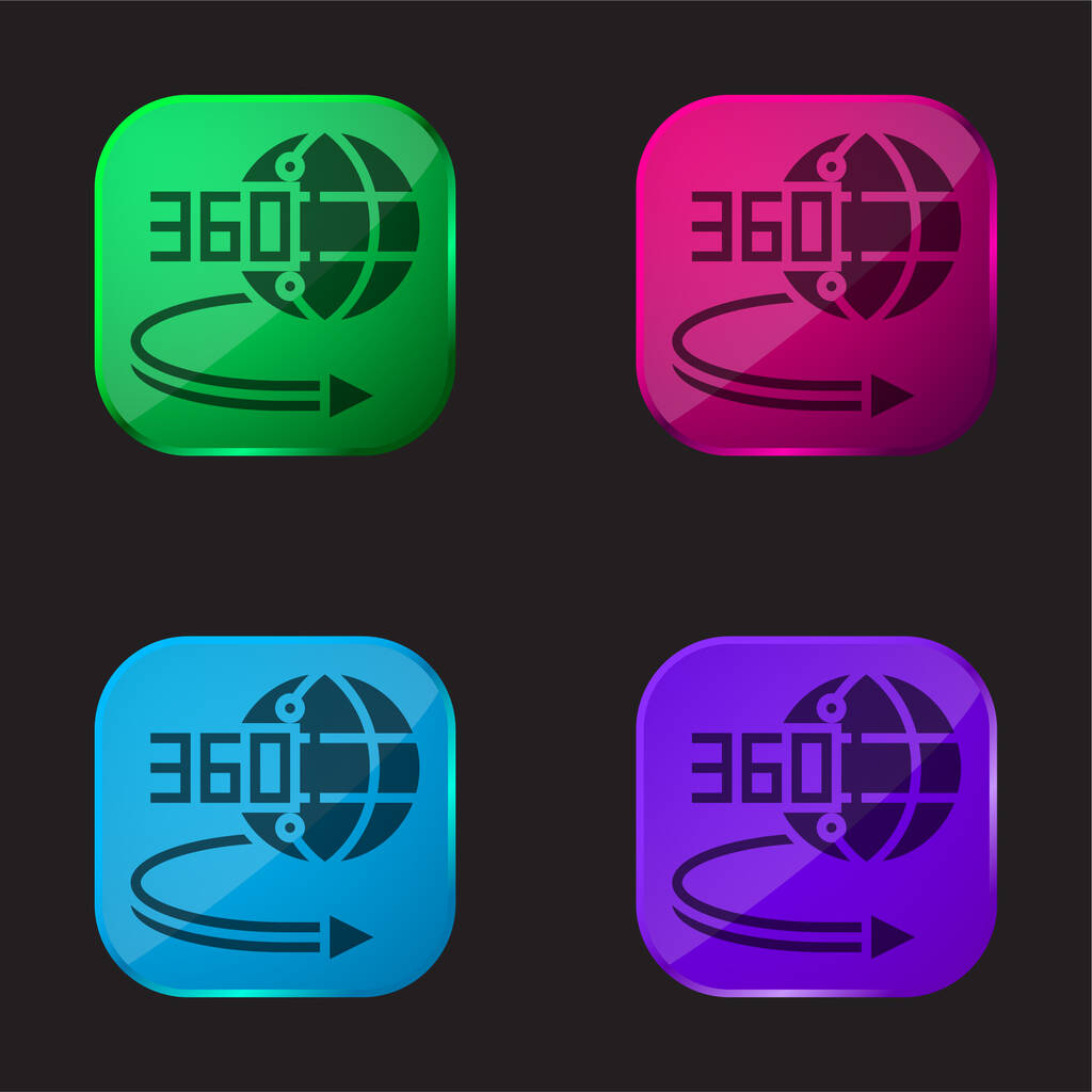 360 graden vier kleuren glazen knop icoon - Vector, afbeelding