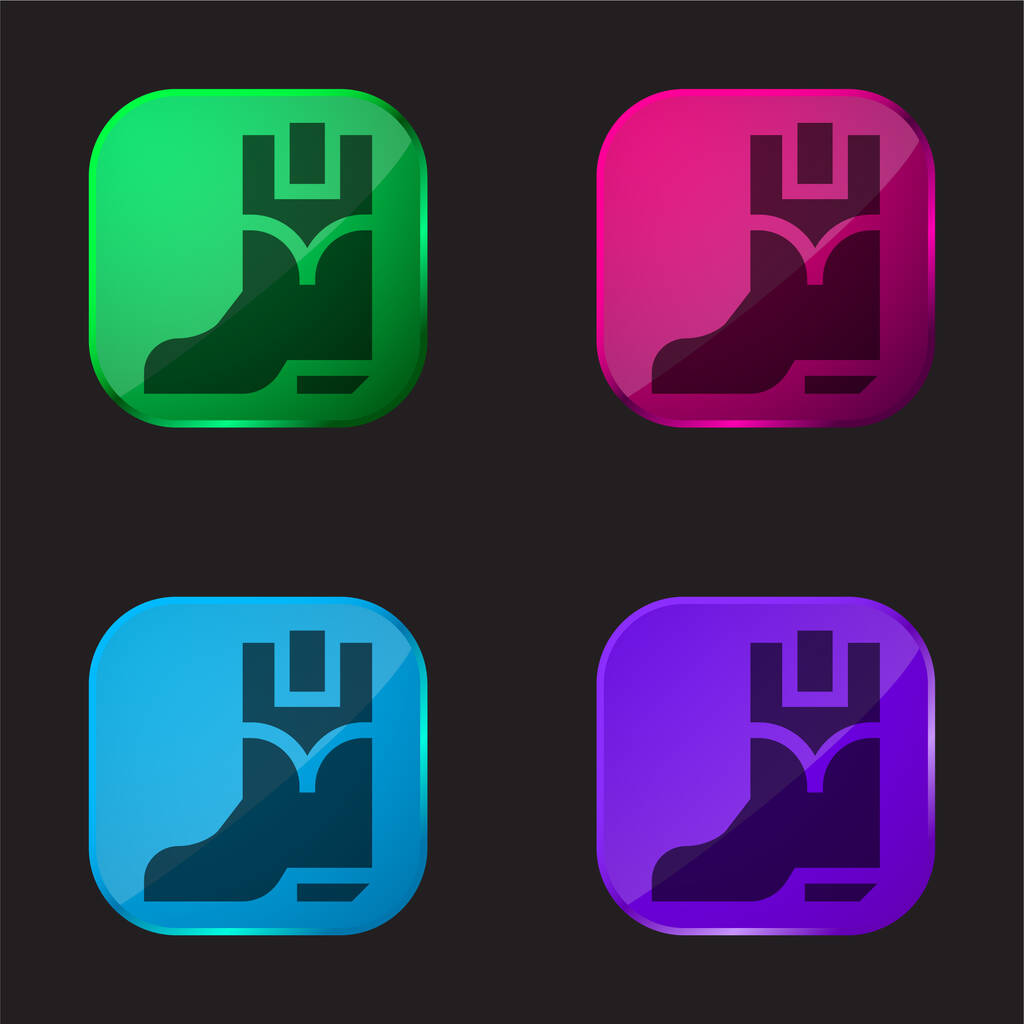 Boots four color glass button icon - Vector, Image