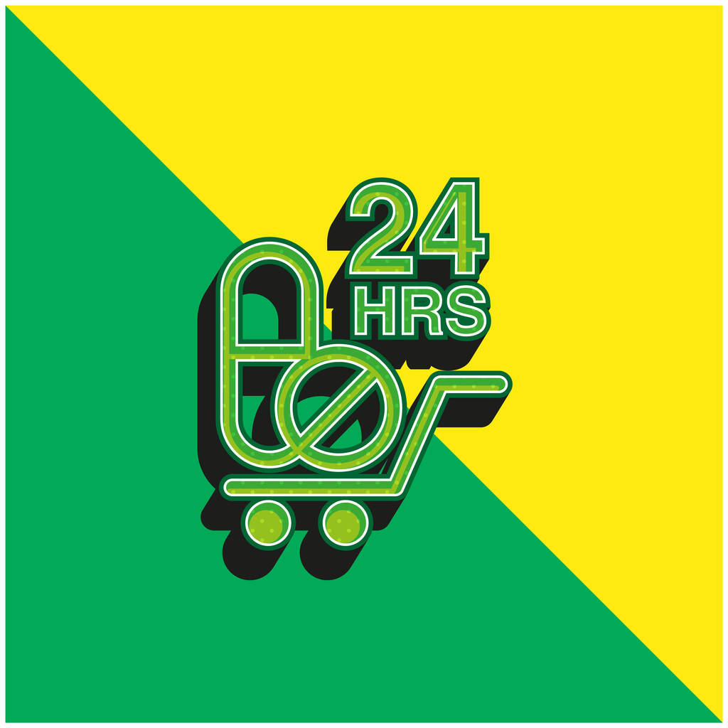 24 Horas Drogas Entrega Verde y amarillo moderno 3d vector icono logotipo - Vector, imagen