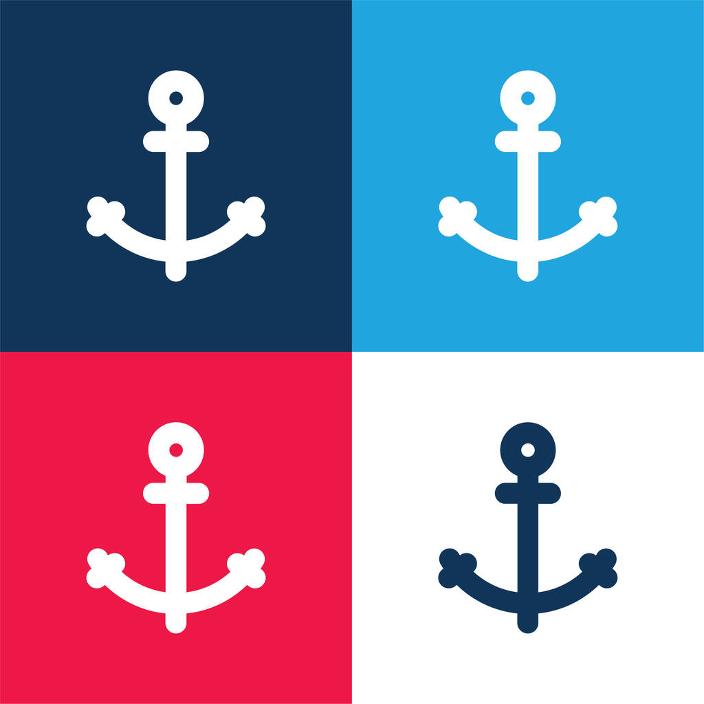 Anchor μπλε και κόκκινο σύνολο τεσσάρων χρωμάτων minimal εικονίδιο - Διάνυσμα, εικόνα