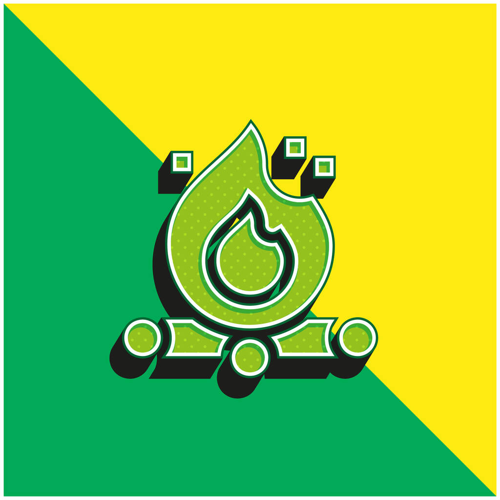 Bonfire Groen en geel modern 3D vector icoon logo - Vector, afbeelding