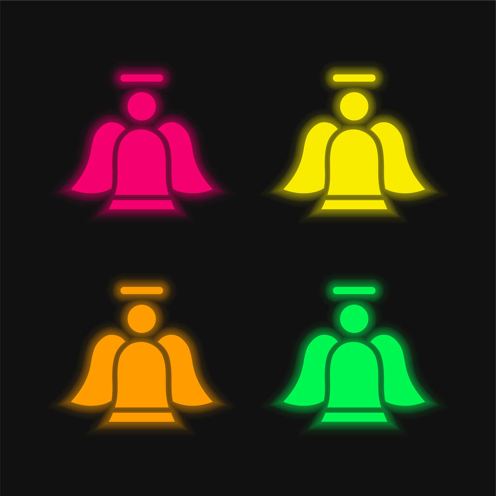 Anioł cztery kolory świecące neon wektor ikona - Wektor, obraz