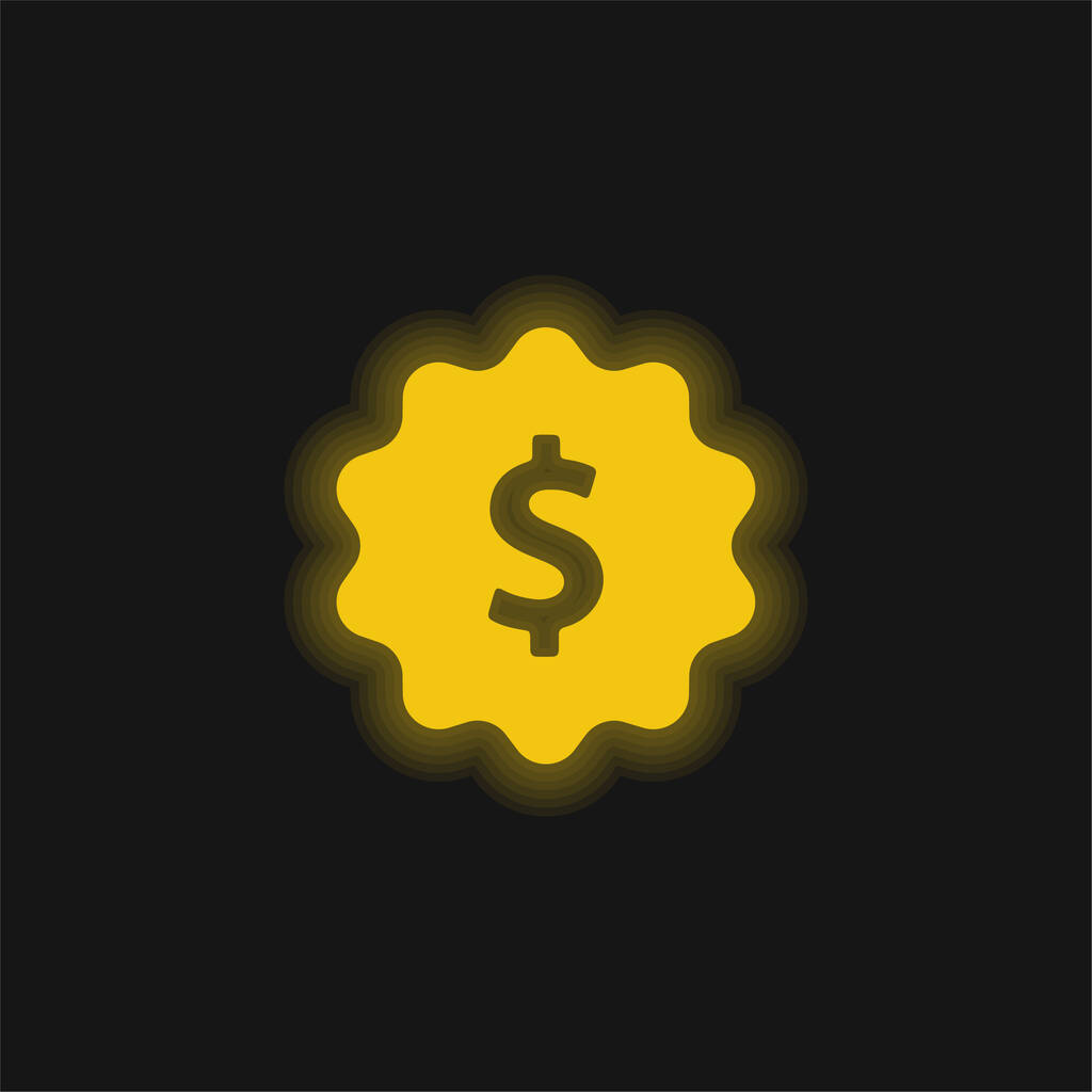Badge yellow glowing neon icon - Vector, Image