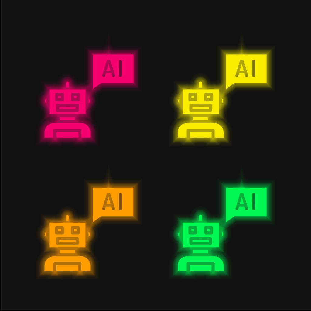 Bot τεσσάρων χρωμάτων λαμπερό εικονίδιο διάνυσμα νέον - Διάνυσμα, εικόνα