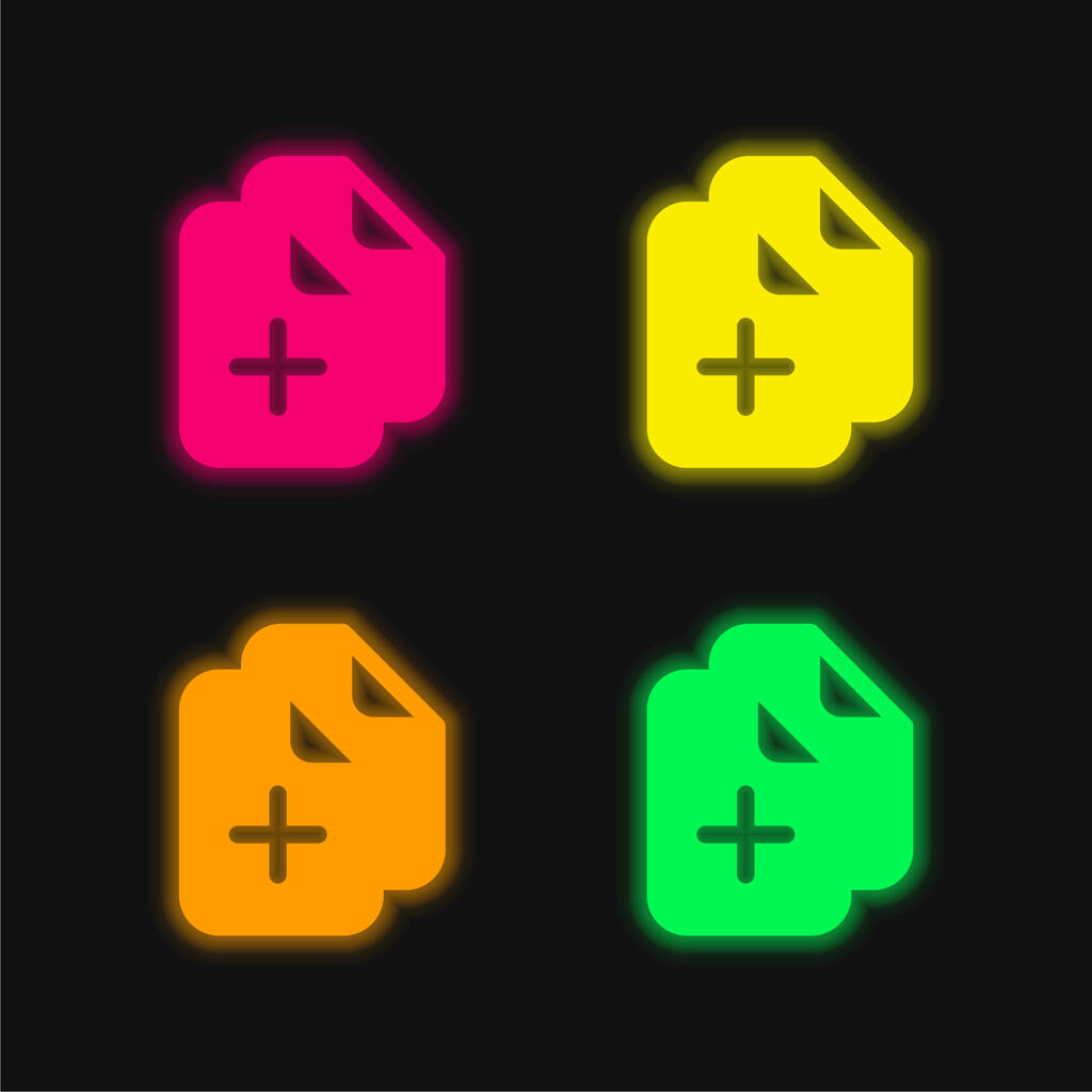 Documenten toevoegen vier kleuren gloeiende neon vector pictogram - Vector, afbeelding