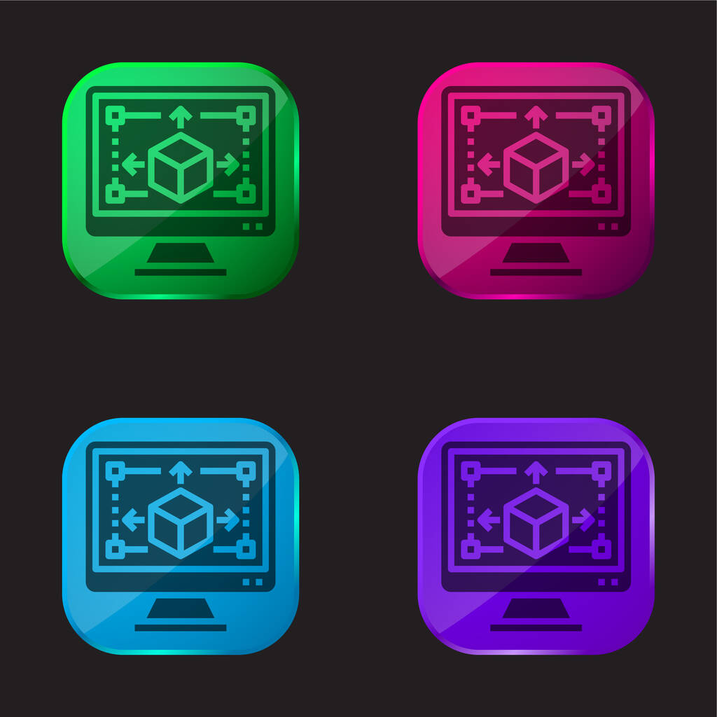 3d Modellazione di quattro colori icona pulsante di vetro - Vettoriali, immagini