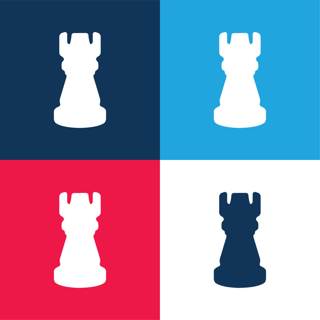 ブラックタワーチェスピース形状青と赤の4色の最小アイコンセット ロイヤリティフリーのベクターグラフィック画像