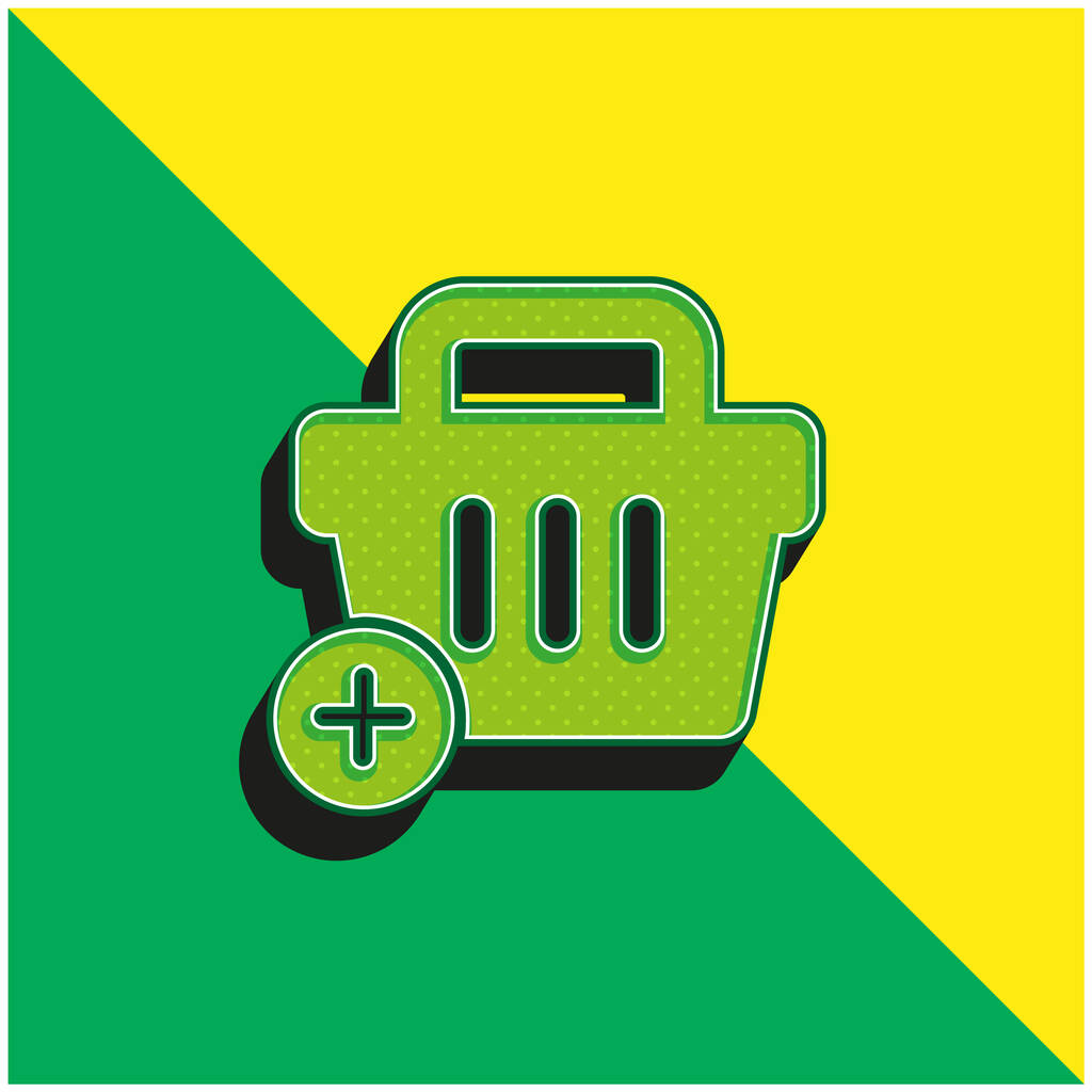 バスケットEコマースボタンに追加緑と黄色のモダンな3Dベクトルアイコンのロゴ - ベクター画像