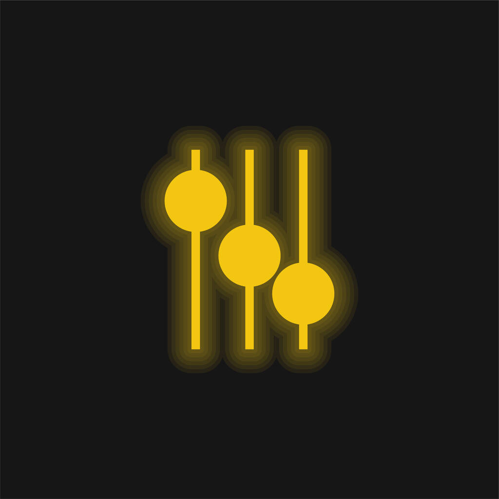 Mezclador de audio Controla amarillo brillante icono de neón - Vector, imagen