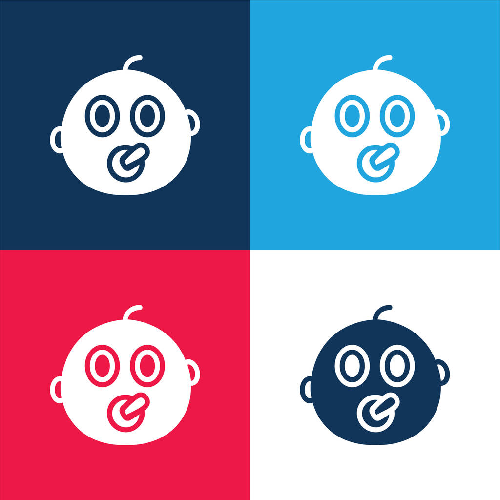 Conjunto de iconos mínimo de cuatro colores azul y rojo bebé - Vector, imagen