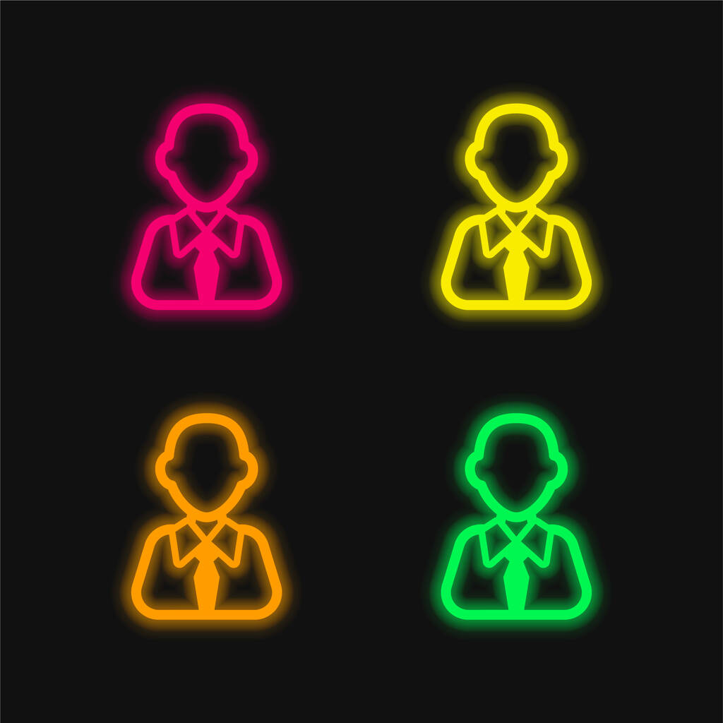 Bald Businessman four color glowing neon vector icon - Vector, Image