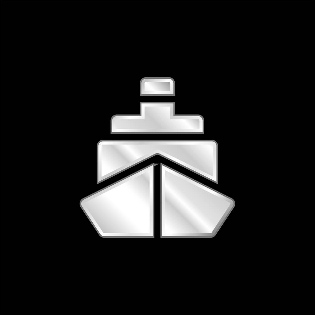 Icône métallique argentée bateau - Vecteur, image