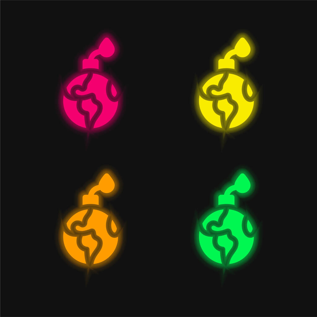 Bomb four color glowing neon vector icon - Vector, Image