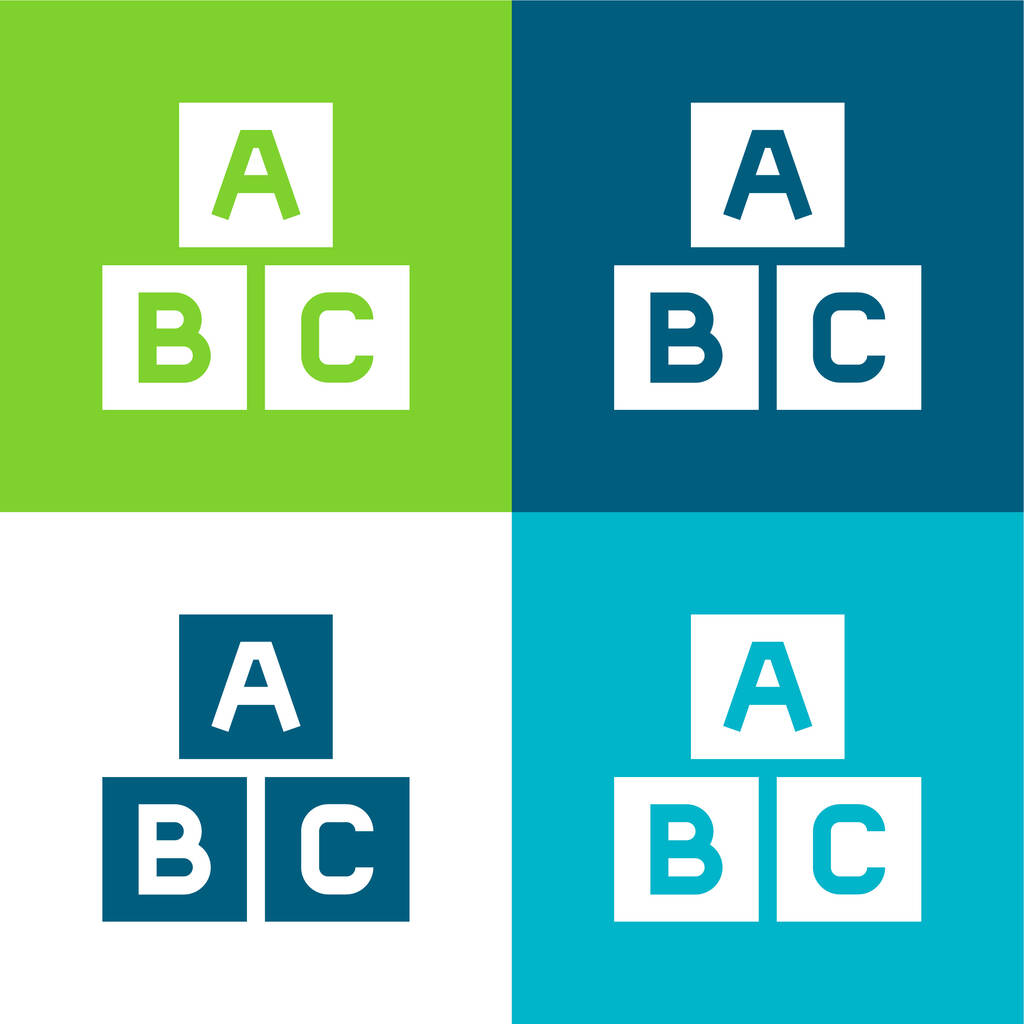 Abc Block Flache Vier-Farben-Minimalsymbolsatz - Vektor, Bild