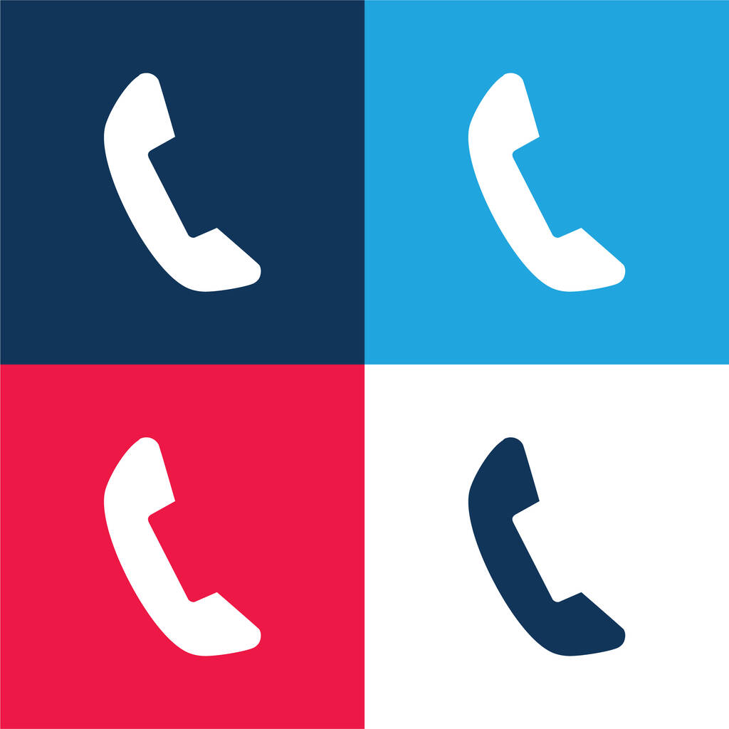 Černý telefon Auricular modrá a červená čtyři barvy minimální ikona sada - Vektor, obrázek