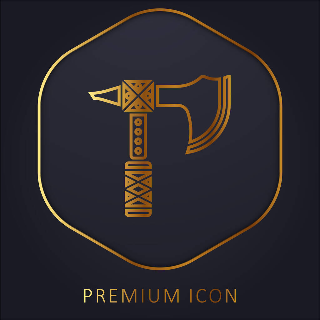 Hacha de línea dorada logotipo premium o icono - Vector, imagen