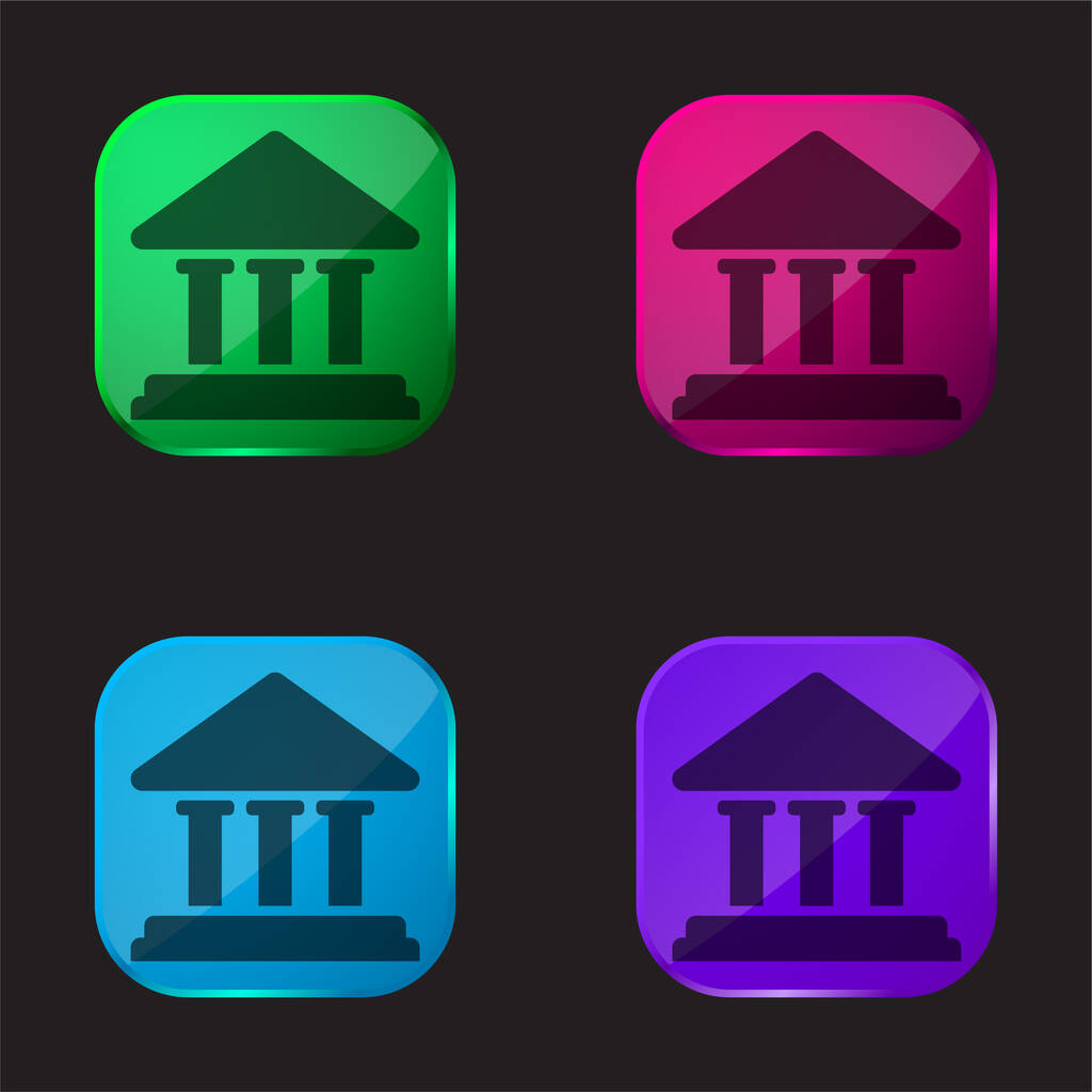 Bank Building icono de botón de cristal de cuatro colores - Vector, Imagen
