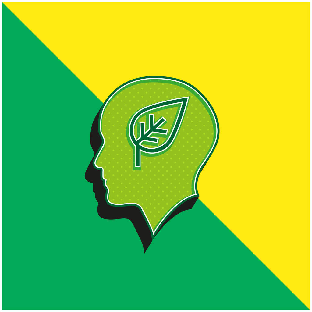 Testa calva con foglia verde e giallo moderno logo icona vettoriale 3d - Vettoriali, immagini