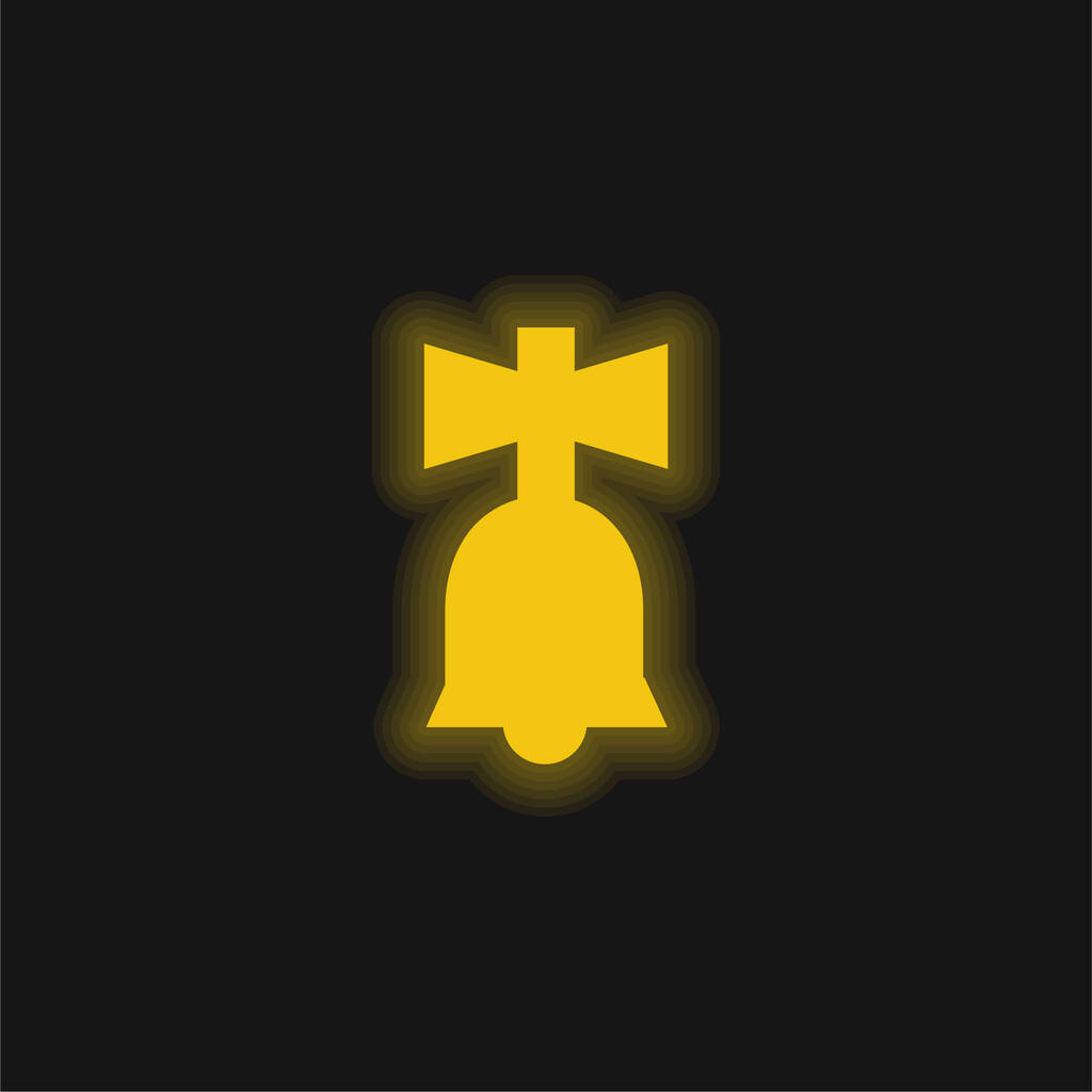 鐘おもちゃ黄色の輝くネオンアイコン - ベクター画像