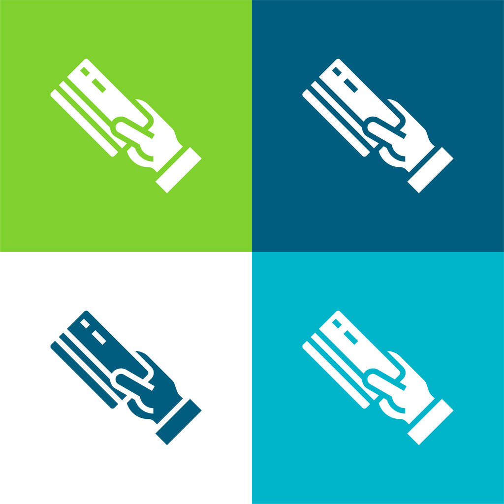 Банкомат Плоский четырехцветный минимальный набор значков - Вектор,изображение