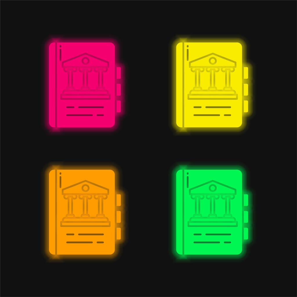 Βιβλίο τέσσερα χρώμα λαμπερό νέον διάνυσμα εικονίδιο - Διάνυσμα, εικόνα