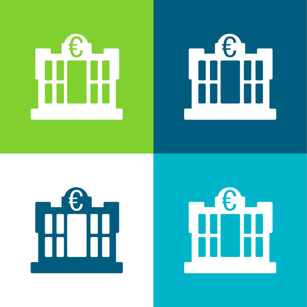 Bank Building Of Euros Flat four color minimal icon set - Vector, Image