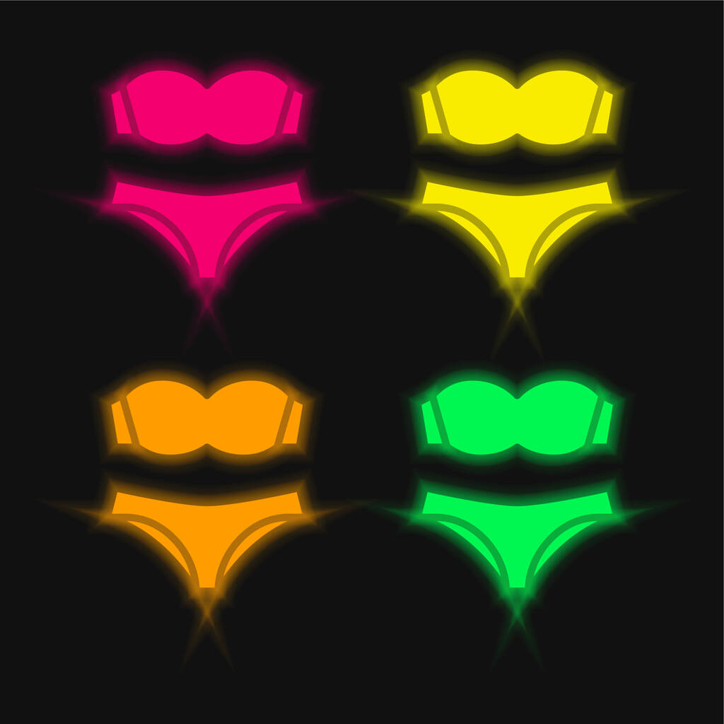 Bikini four color glowing neon vector icon - Vector, Image