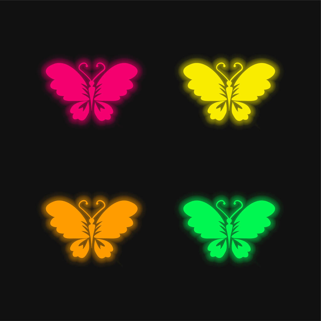 Μαύρο Butterfly Top View με ανοιγμένα φτερά τέσσερις λαμπερό νέον διάνυσμα εικονίδιο - Διάνυσμα, εικόνα