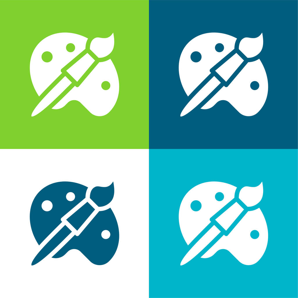 Артист Инструменты Плоский четырехцветный минимальный набор значков - Вектор,изображение