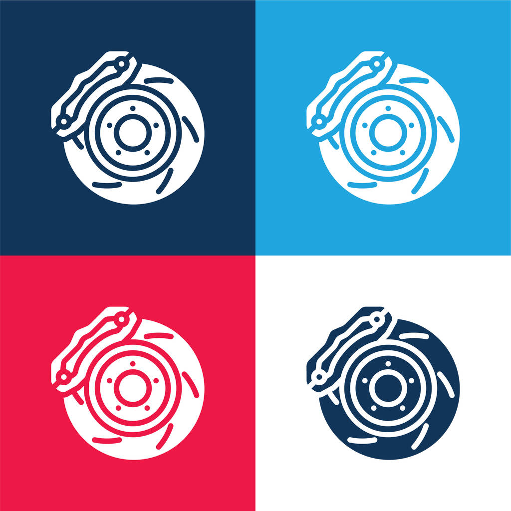 ブレーキ青と赤の4色の最小アイコンセット - ベクター画像