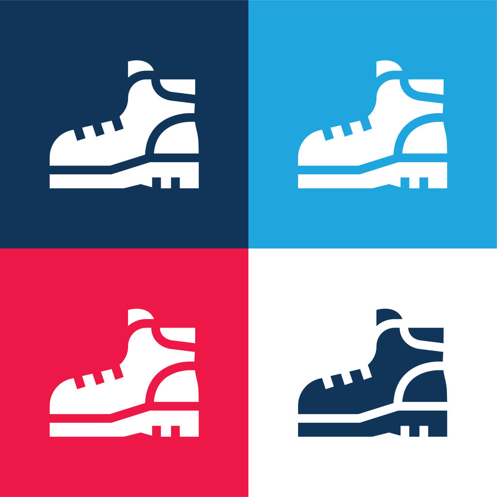 Botas azul y rojo conjunto de iconos mínimo de cuatro colores - Vector, imagen