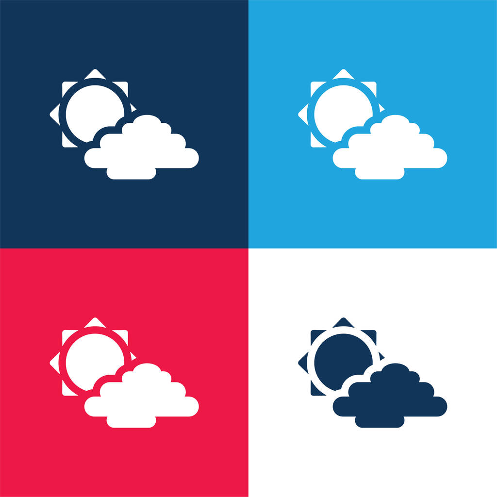 Велике Сонце І Хмара синій і червоний чотири кольори мінімальний набір піктограм
 - Вектор, зображення