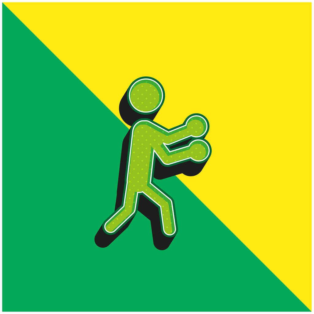 Silueta de boxeo verde y amarillo moderno vector 3d icono logotipo - Vector, Imagen