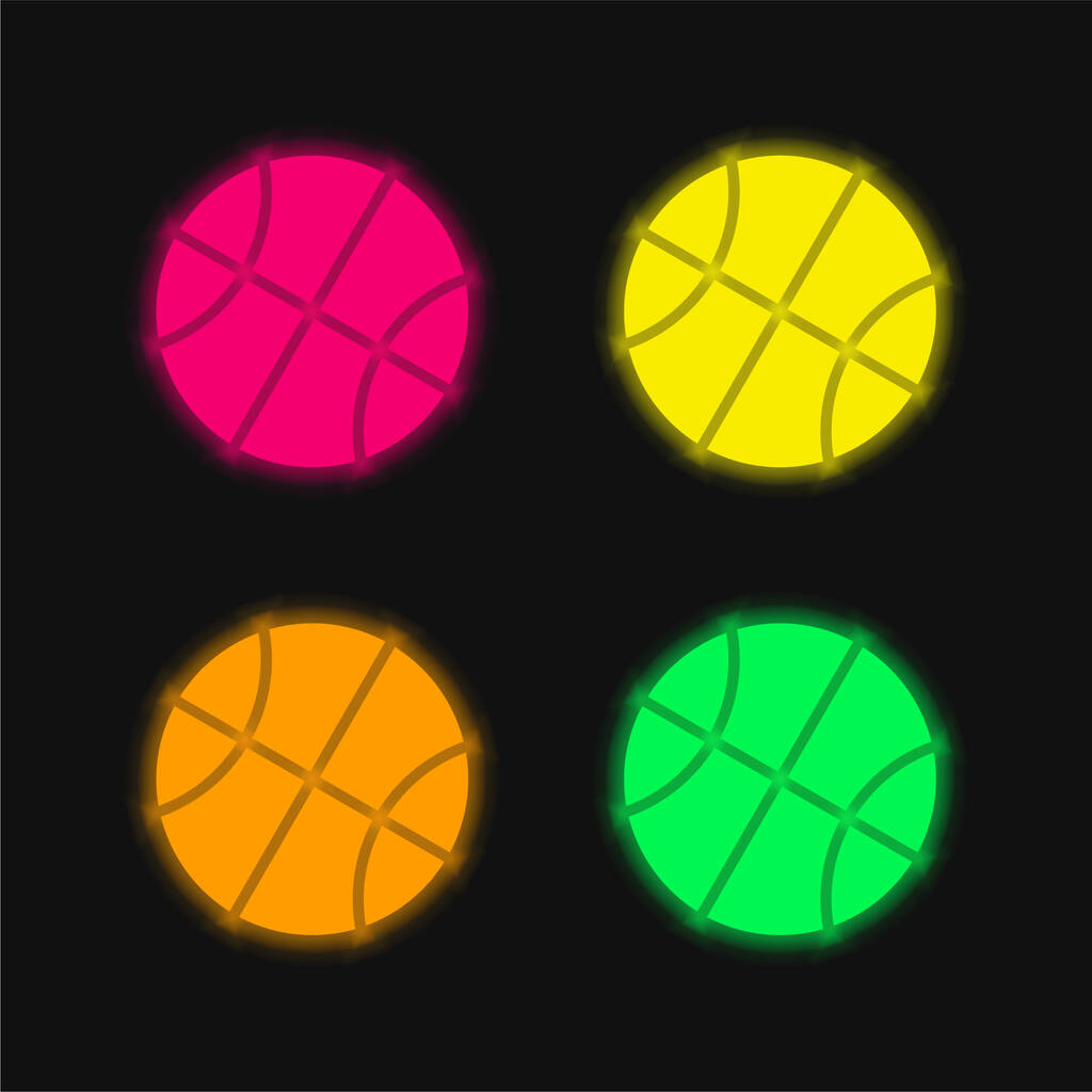 Basquete quatro cores brilhante ícone vetor de néon - Vetor, Imagem