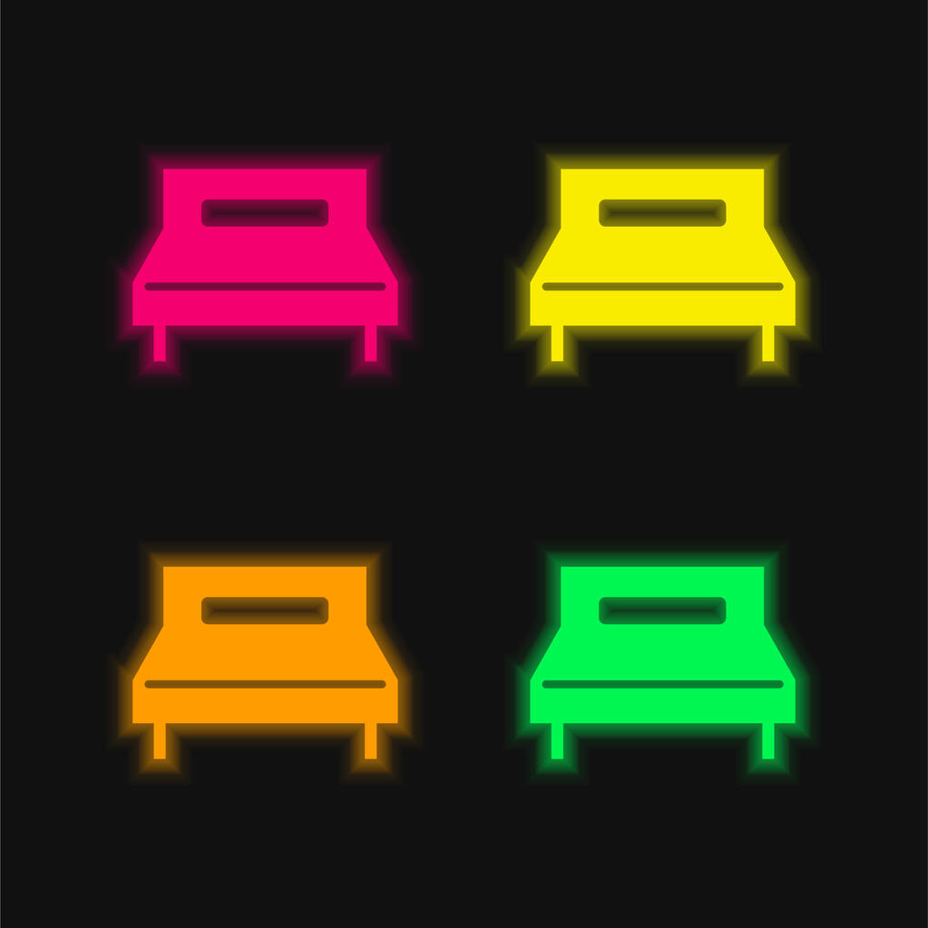 Großes Doppelbett vier Farben leuchtenden Neon-Vektor-Symbol - Vektor, Bild