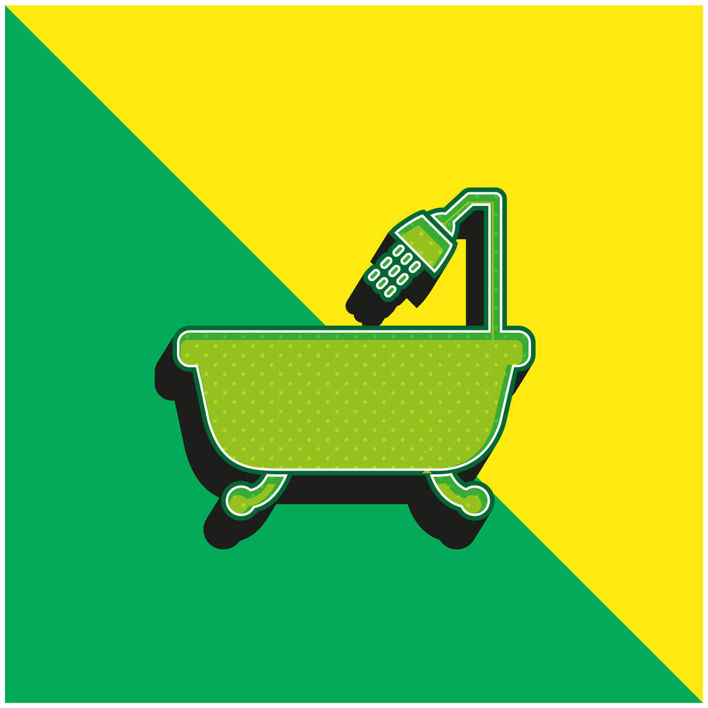 Badkuip met Geopend Douche Groen en geel modern 3D vector pictogram logo - Vector, afbeelding