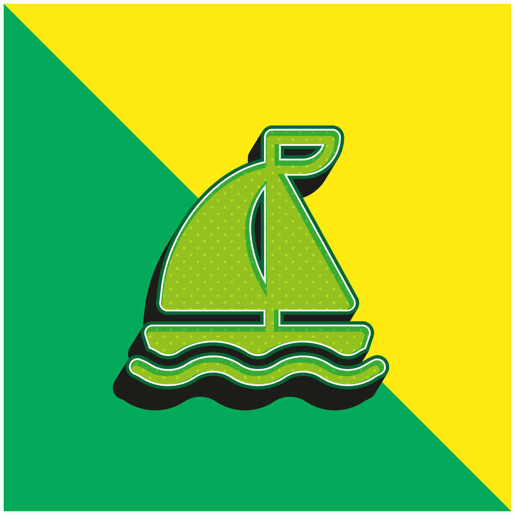 Barco verde y amarillo moderno vector 3d icono logo - Vector, imagen