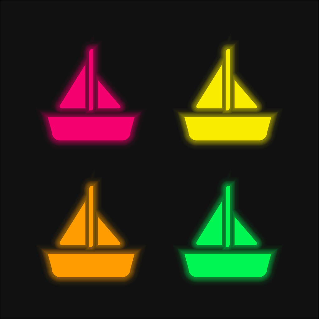 Boot mit einem Segel vier Farben leuchtenden Neon-Vektor-Symbol - Vektor, Bild
