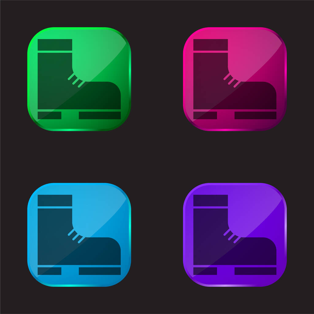 Bota icono de botón de cristal de cuatro colores - Vector, imagen