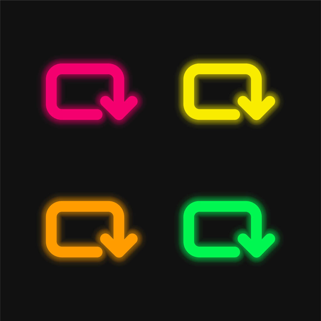 Freccia di arrotondato rettangolare in senso orario Rotazione quattro colori incandescente icona al neon vettore - Vettoriali, immagini