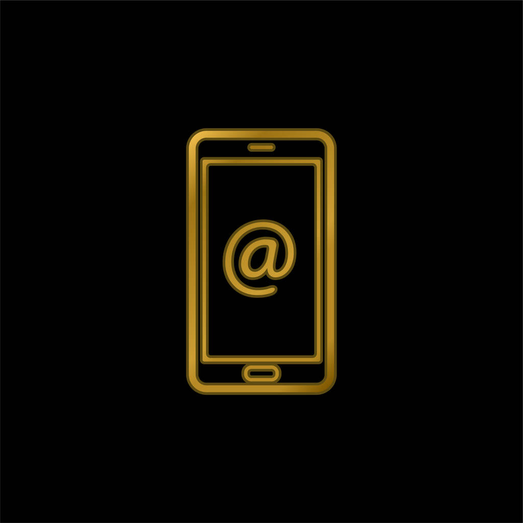Arroba Sign On Pantalla de teléfono móvil chapado en oro icono metálico o vector de logotipo - Vector, imagen