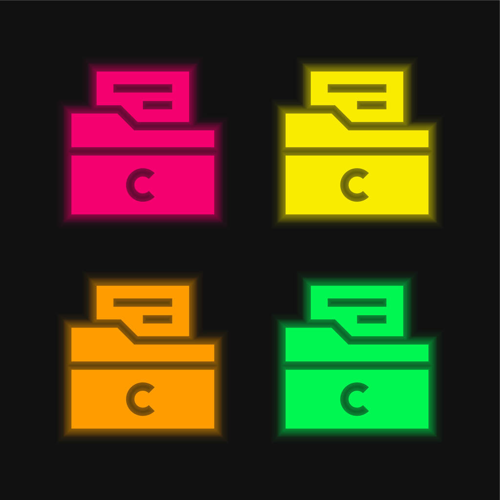 Archive four color glowing neon vector icon - Vector, Image