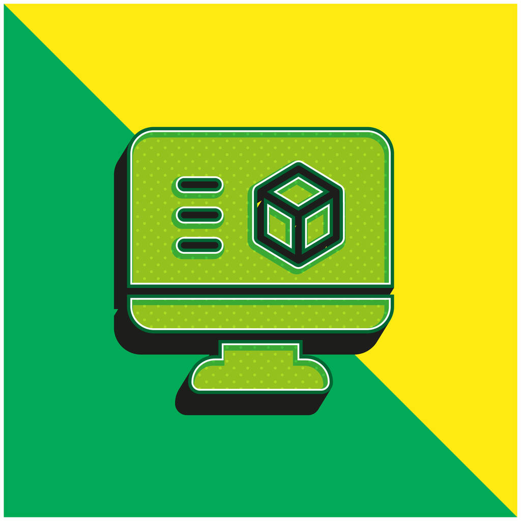 3D печать программного обеспечения Зеленый и желтый современный 3D логотип векторной иконки - Вектор,изображение