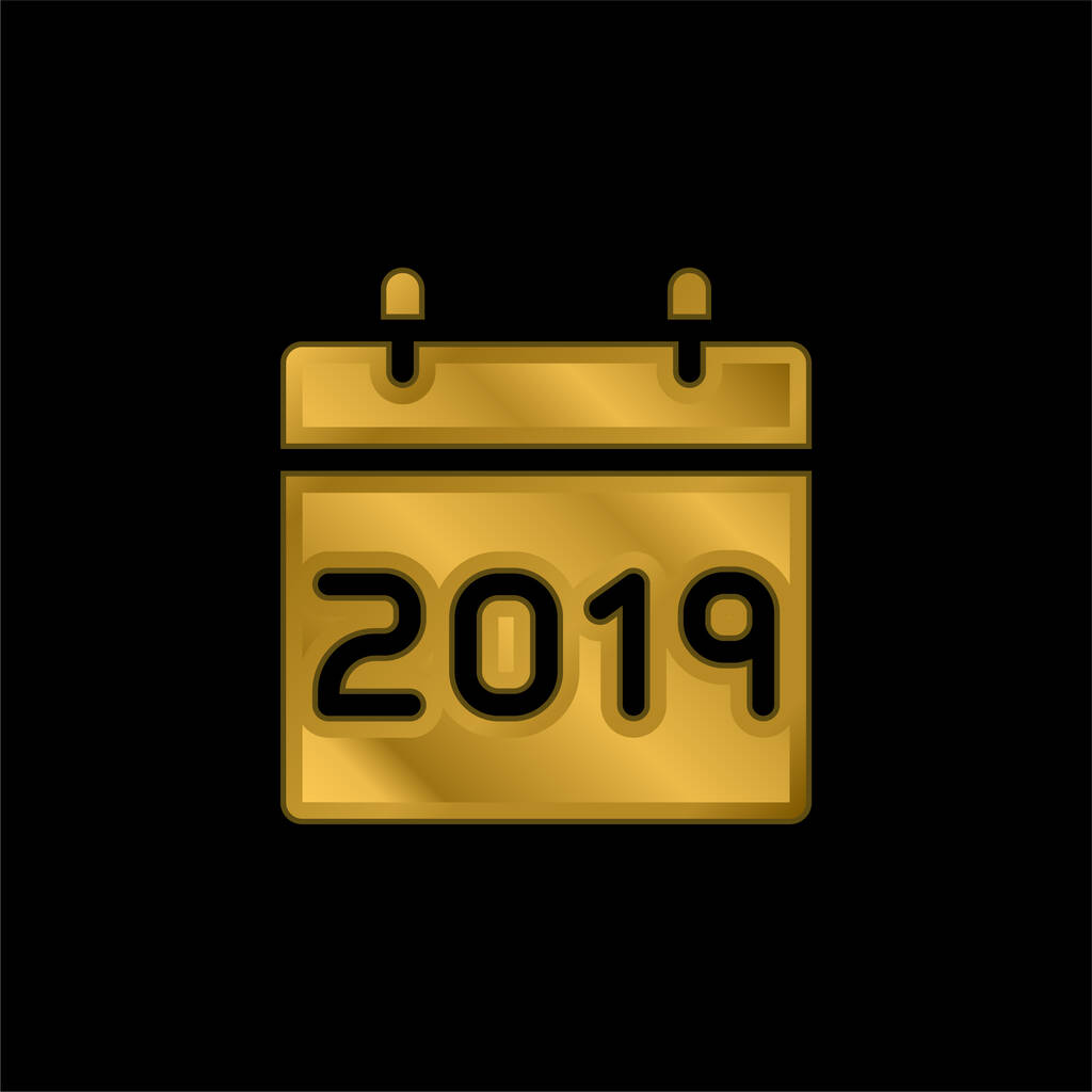 2019 chapado en oro icono metálico o logo vector - Vector, imagen