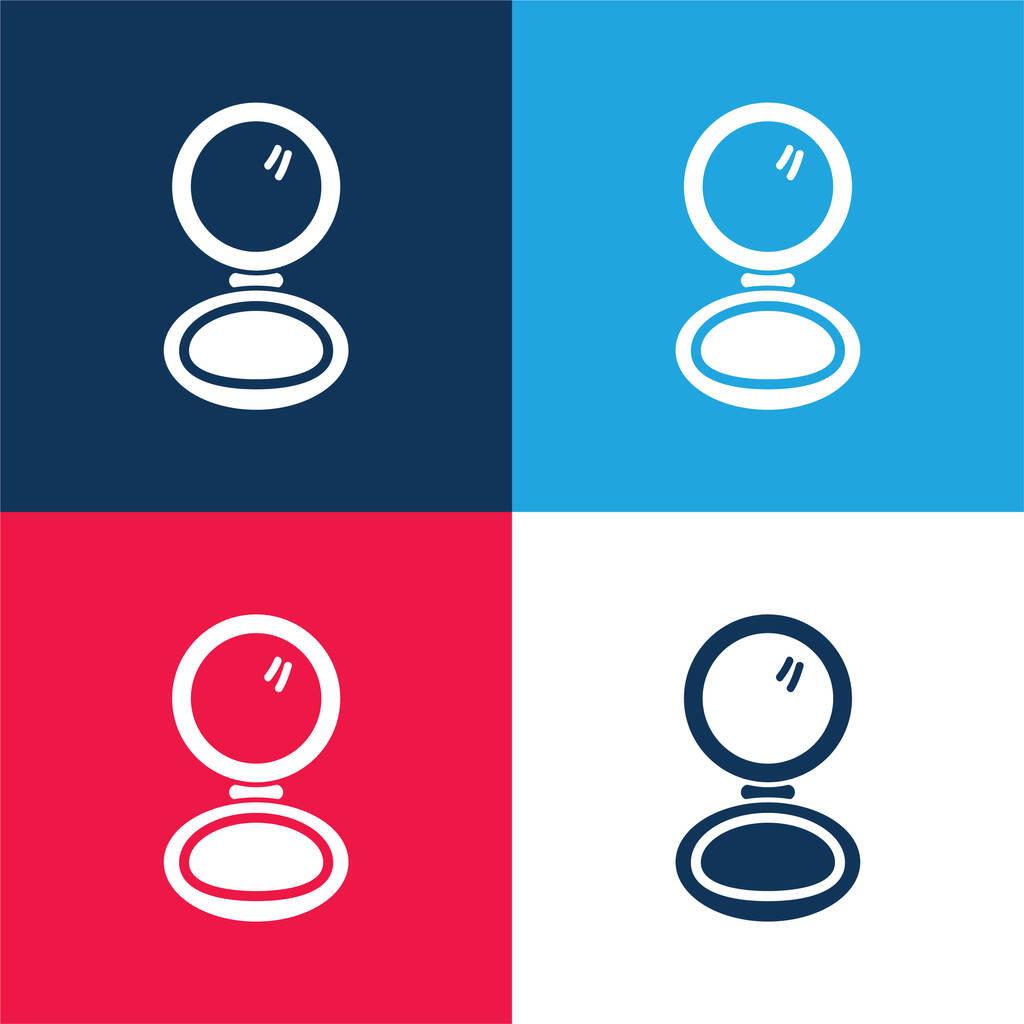 Blush Maquillaje Circular caso abierto azul y rojo conjunto de iconos mínimo de cuatro colores - Vector, imagen