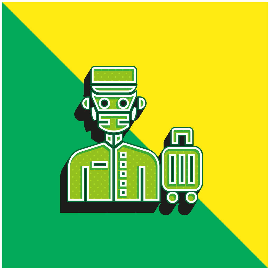 ベルボーイグリーンと黄色の現代的な3dベクトルアイコンのロゴ - ベクター画像