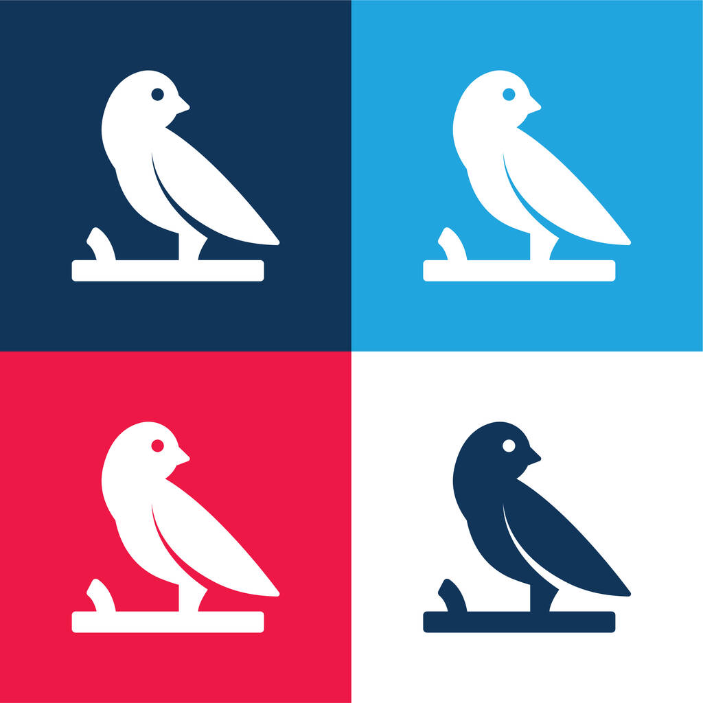 Uccello su un ramo blu e rosso quattro set icona minimale colore - Vettoriali, immagini