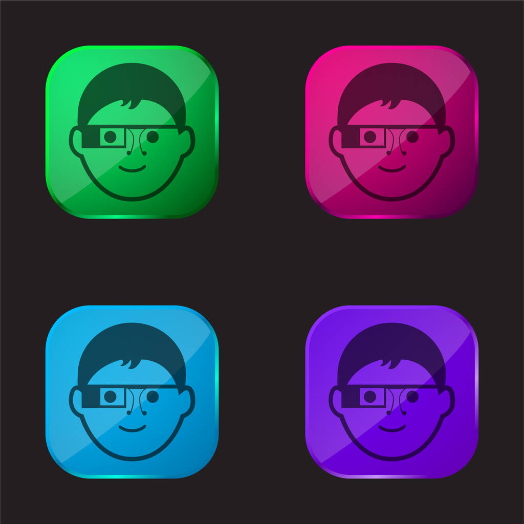 Αγόρι με γυαλιά Google τέσσερις εικονίδιο κουμπί γυαλί χρώμα - Διάνυσμα, εικόνα