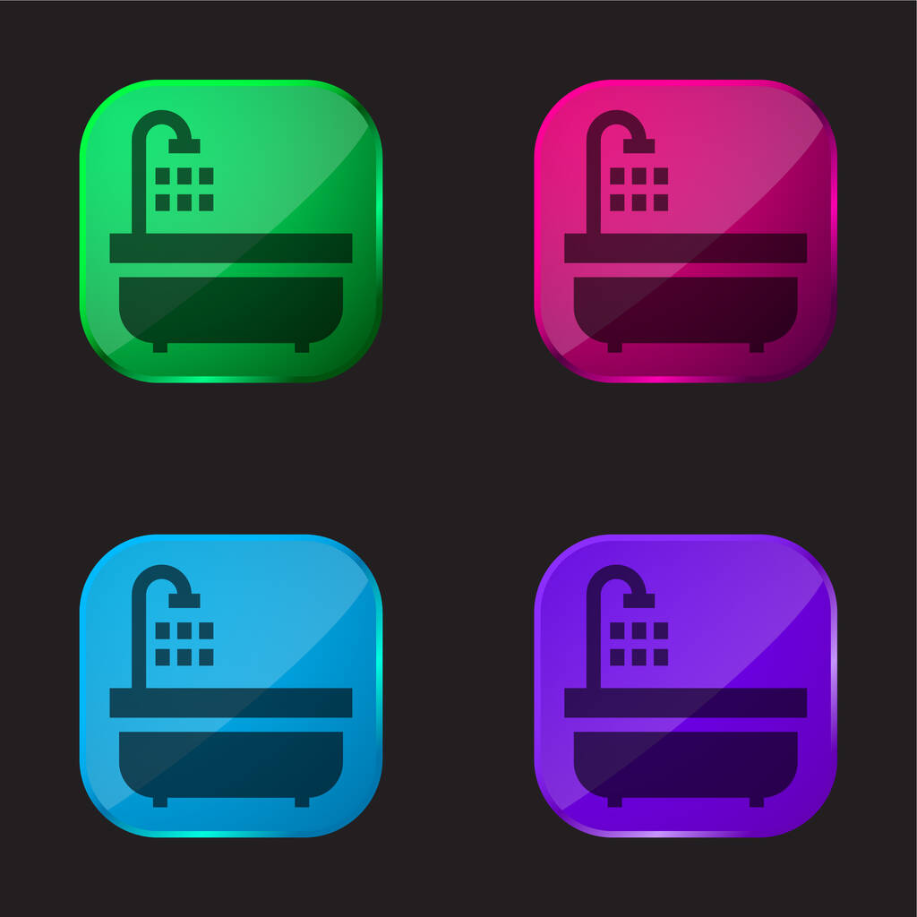 Baignoire icône bouton en verre quatre couleurs - Vecteur, image